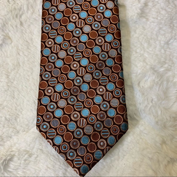 Ted Baker London Necktie Brown Turquoise 100% Silk Made in USA NWOT - Picture 2 of 5